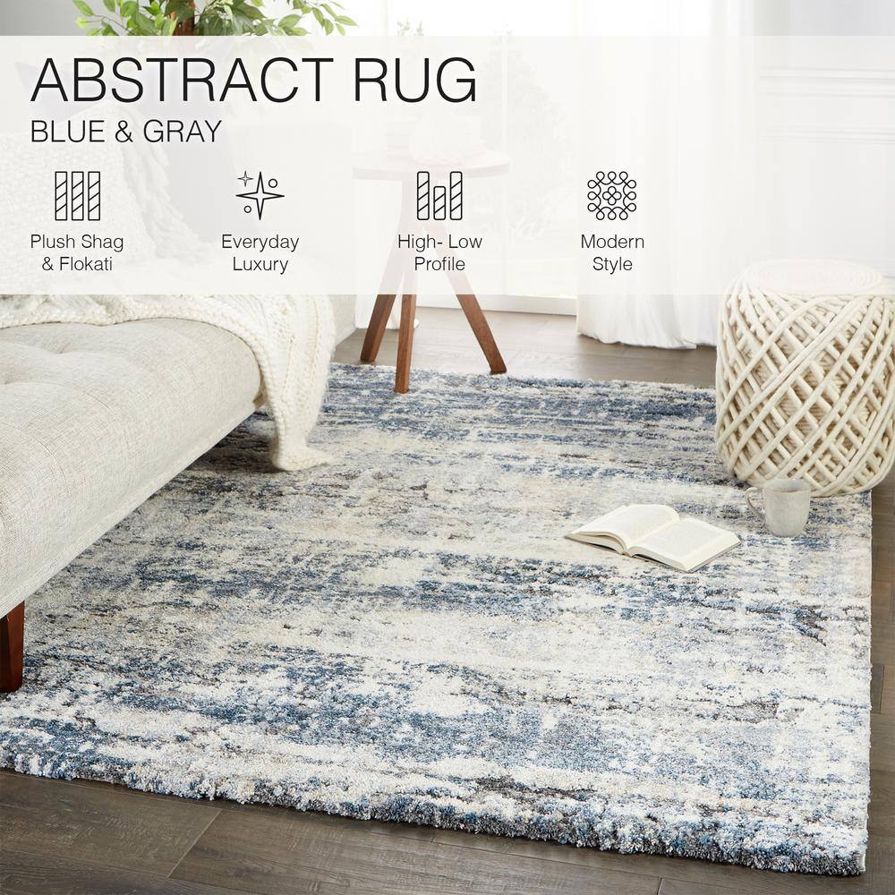 Benton Blue and Gray Abstract 8' x 10' Shag Rug