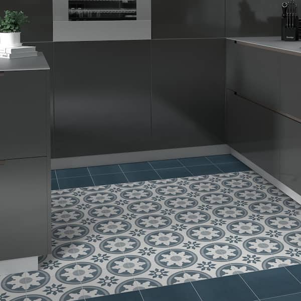 Patterned Blue 12 MIL x 9 in. W x 9 in. L Peel and Stick Backsplash Waterproof Vinyl Tile Flooring (9.12 sq. ft./Case)