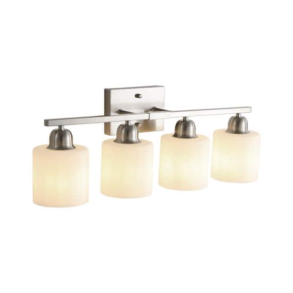 Modern 25 in. 4-Light Chrome Vanity Light Wall Sconce with Milky White Frosted Glass Shades