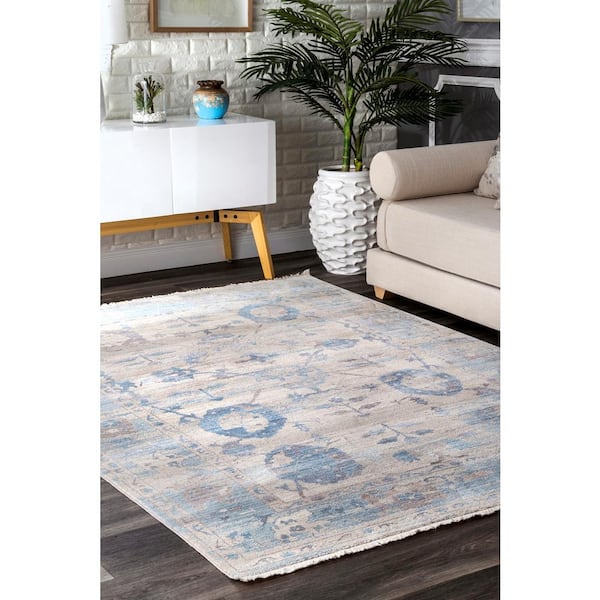 Connie Vintage Floral Light Blue Doormat 3 ft. x 5 ft. Area Rug