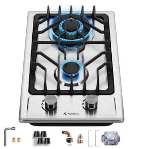 12 in. Built-in Gas Cooktop with 2 Burner, Thermocouple Flame Protection, Propane Gas / Natural Gas Dual Fuel