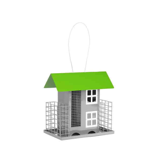 Green Metal Bird Feeders for Outdoors Wild Bird Feed with 2 Suet Cage Cake Easy Clean and Anti-Rust Attracting Birdhouse