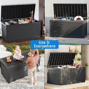 260 Gal. Outdoor Waterproof Resin Storage Deck Box, Lockable Large Capacity Deck Storage Bench
