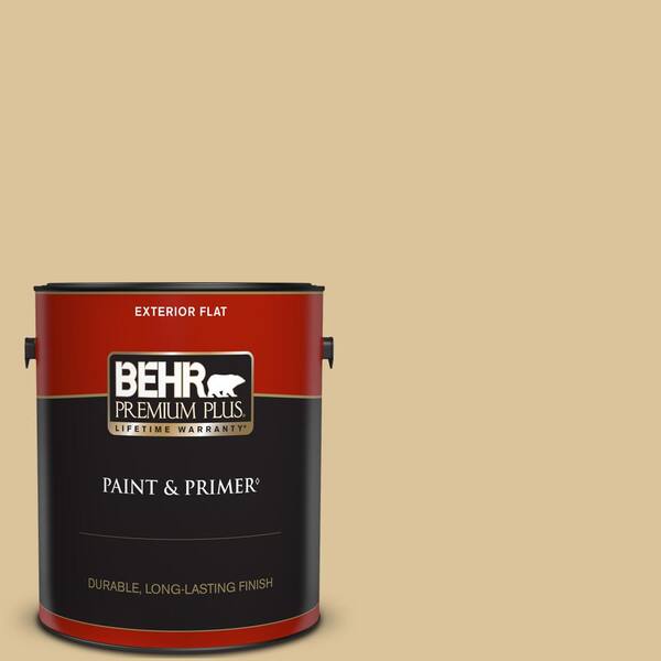 BEHR PREMIUM PLUS 1 gal. #S310-3 Natural Twine Flat Exterior Paint & Primer
