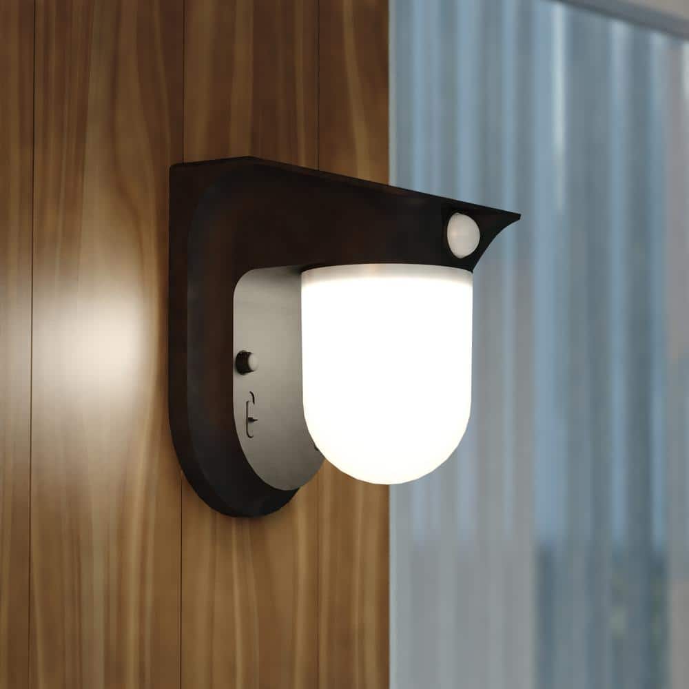 Black Solar Powered Motion-Sensing LED Outdoor Security Wall Light