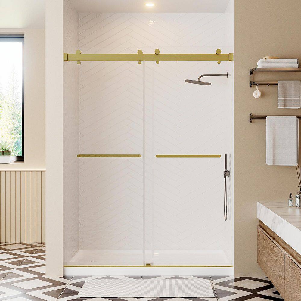 50 in. to 54 in. W x 76 in. H Double Sliding Frameless Shower Door in Brushed Gold with 3/8 in. (10 mm) Clear Glass price history on PriceWatchPro