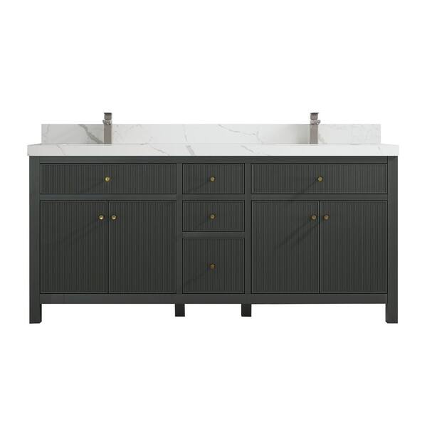 Willow Collections Sonoma 72 in. W x 22 in. D x 36 in. H Double Sink Bath Vanity in Dark Green with 2 in. Calacatta Laza Quartz Vanity Top