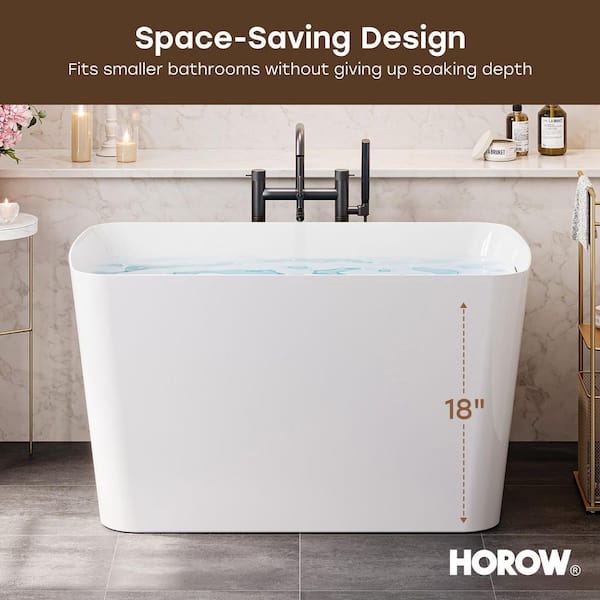 HOROW 47 in. x 26.8 in. Soaking Bathtub with Side Drain in White