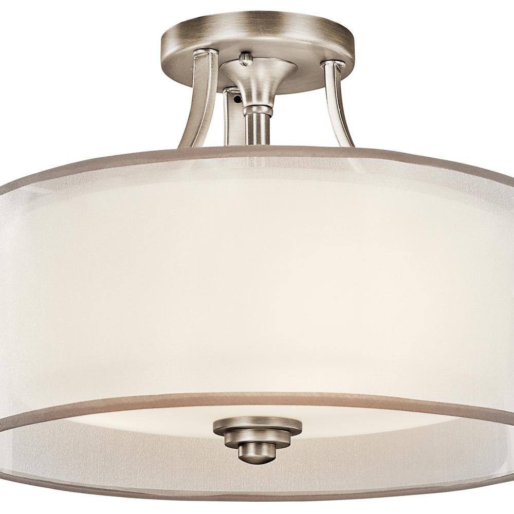 Antique Pewter 15" Drum Semi-Flush Ceiling Light