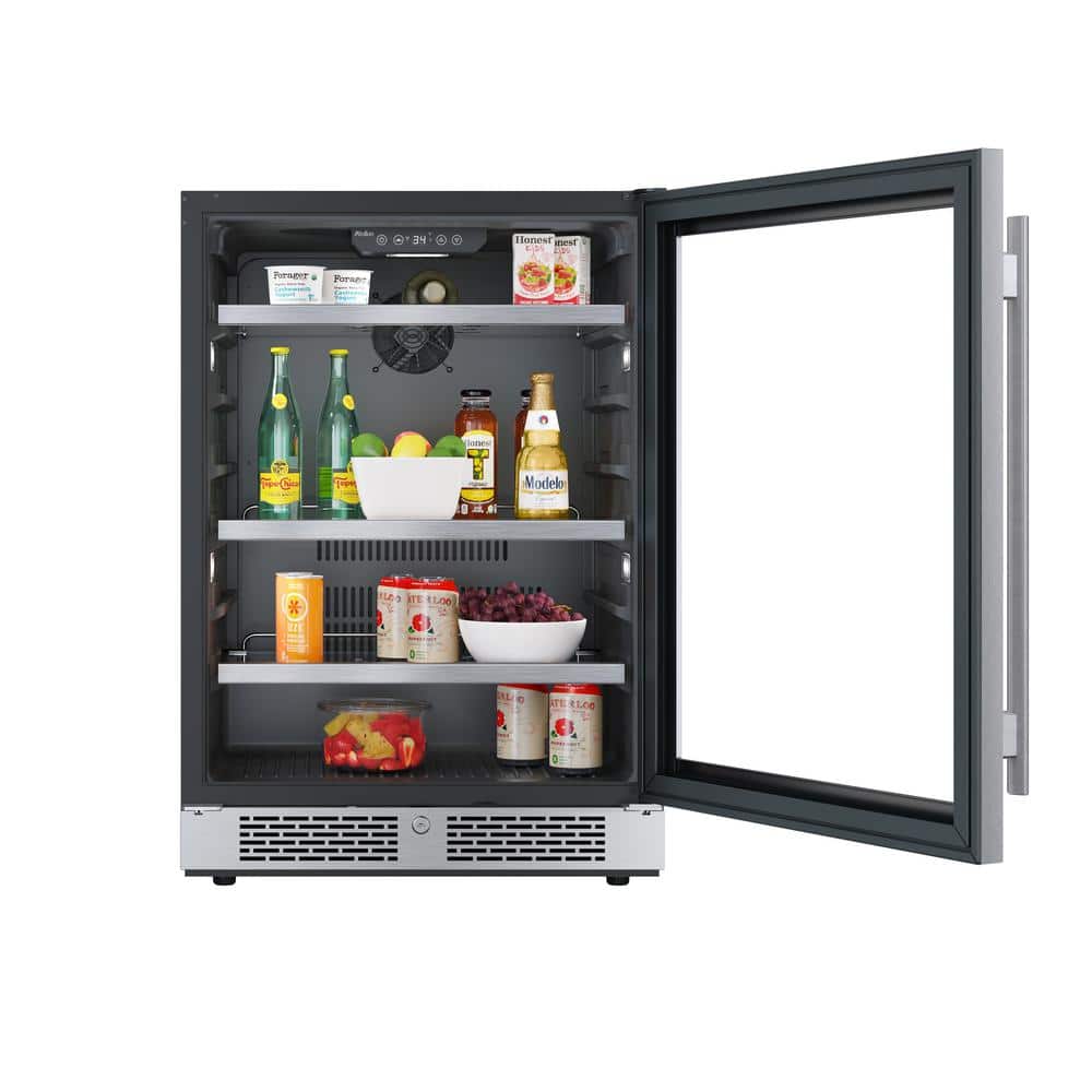 Stainless Steel 140-Can Capacity Undercounter Beverage Cooler with Glass Door