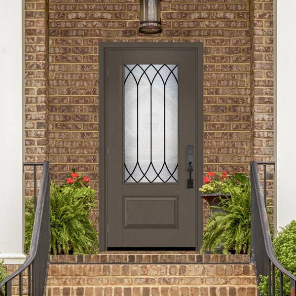 Creative Entryways Craftsman Ash Stained Prehung Front Door with Decorative Glass