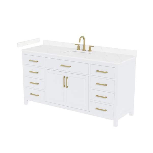 Beckett 66 in. Single Freestanding White Bath Vanity with Carrara Cultured Marble Top