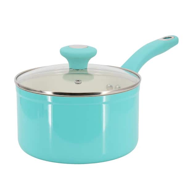 MARTHA STEWART EVERYDAY Rexford 2.6-qt. Ceramic Nonstick Aluminum Saucepan with Lid in Teal