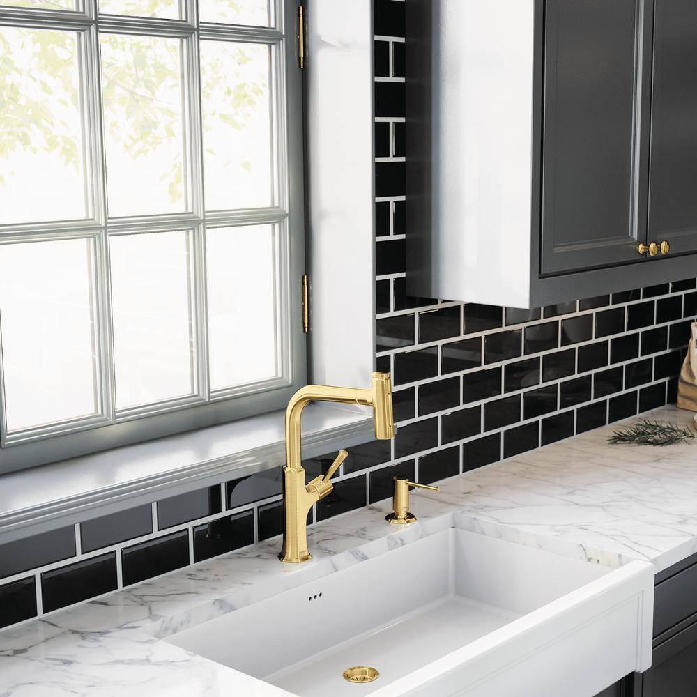 Locarno Brushed Gold Optic Modern Pull-Out Kitchen Faucet with Lever Handle