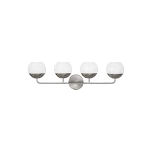Alvin 33.375 in. 4-Light Brushed Nickel Vanity Light with Milk Glass Shades