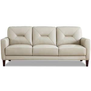 Mavis 80 in. Square Arm Top Grain Leather Rectangle 3-Seater Sofa in. Vanilla