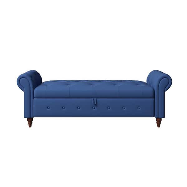MOJAY Navy Blue Polyester Bench（24.4 in. H x 63 in. W x 22 in. D)