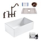 Bradstreet II All-in-One Fireclay 30 in. Single Bowl Farmhouse Kitchen Sink with Pfister Bronze Faucet and Drain