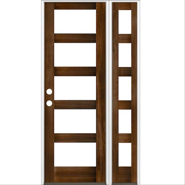 Krosswood Doors 50 in. x 96 in. Modern Hemlock Right-Hand/Inswing 5-Lite Clear Glass Provincial Stain Wood Prehung Front Door