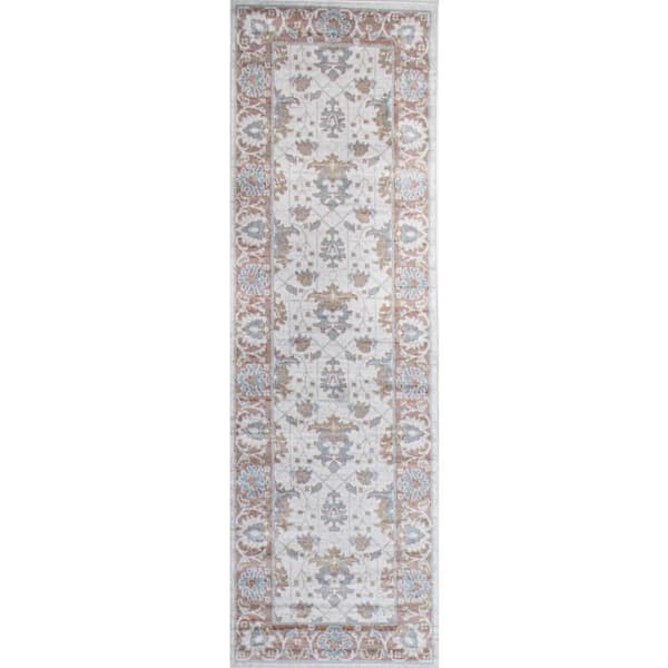 Ashland Ivory 3 ft. x 8 ft. (2 ft. 6 in. x 8 ft.) Floral Transitional Runner Rug