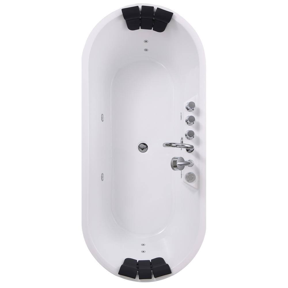 67'' White Acrylic Freestanding Whirlpool Bathtub with Faucet