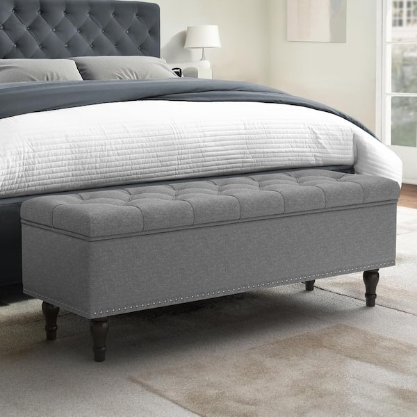LUE BONA Gray Fabric Ottoman 50.8 in. x 17.1 in. x 18.6 in. Bench For Bedroom End Of Bed