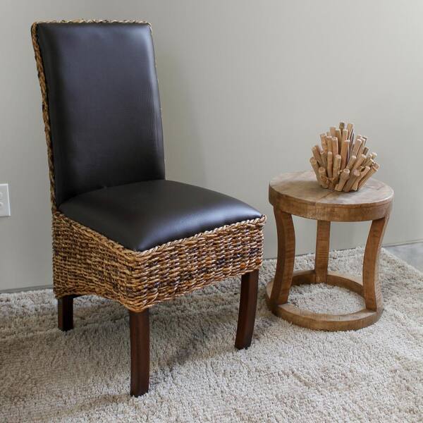 Unbranded Salma Abaca Dining Chair with Cushioned Faux Leather Seat and Back with Mahogany Hardwood Frame