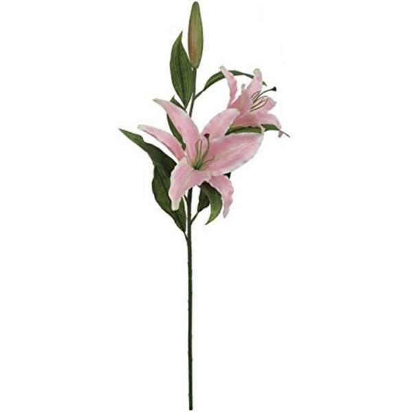 Larksilk 34 in. Pink White Artificial Casablanca Lily Flower Stems (2 Pack), Floral Home by Artificial Flowers