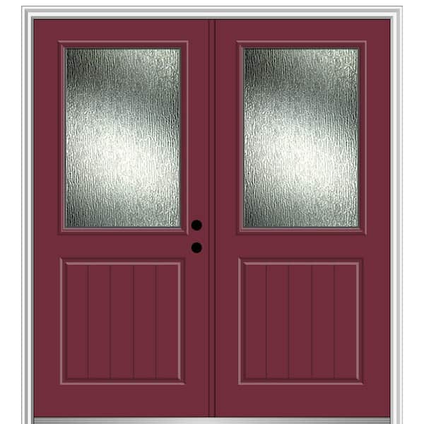 MMI Door 64 in. x 80 in. Left-Hand/Inswing Rain Glass Burgundy Fiberglass Prehung Front Door on 4-9/16 in. Frame