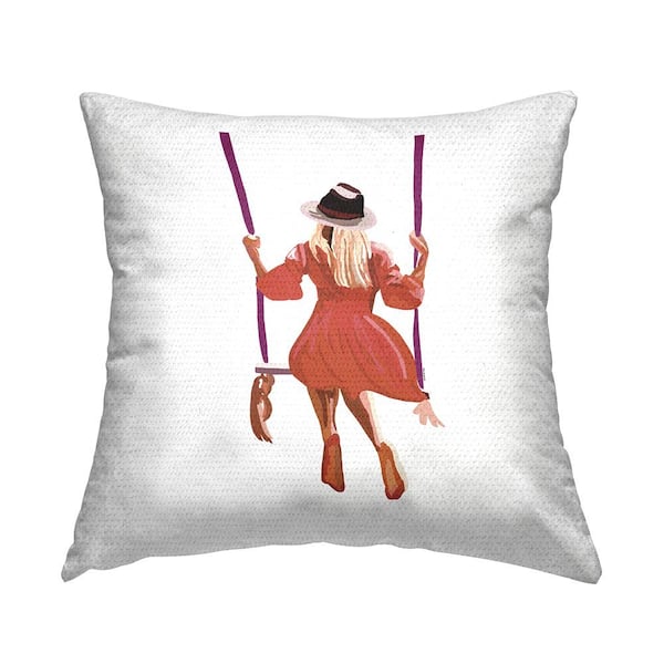 Stupell Industries Trendy Woman Red Dress Summer Swing Red Square Outdoor Throw Pillow