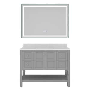 48 in. W x 22 in. D x 35.4 in. H Single Sink Bath Vanity in Gray with Top and Mirror