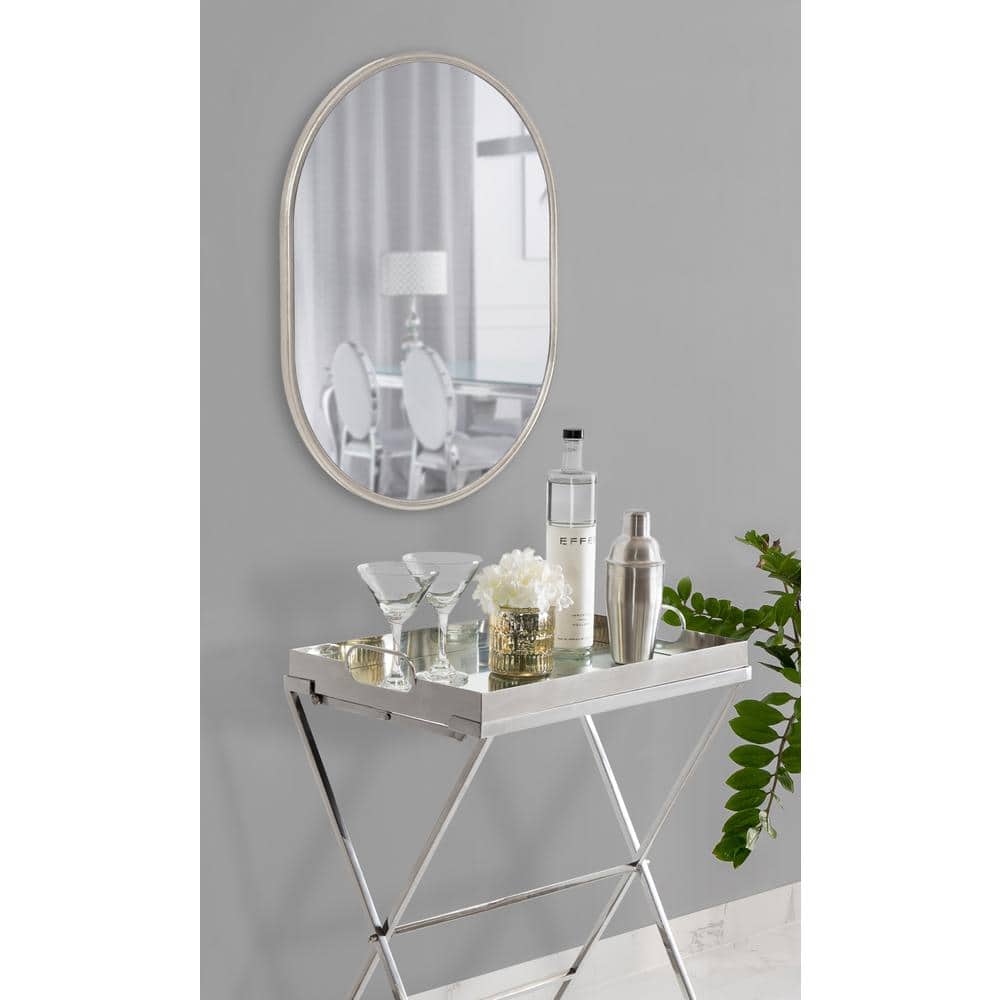 28.3" Silver Oval Wood Vanity Wall Mirror