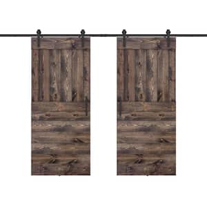 Base Lite 48 in. x 84 in. Fully Set Up Dark Brown Finished Pine Wood Sliding Barn Door with Hardware Kit