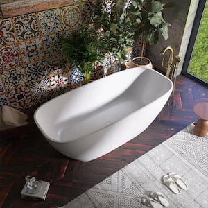 Milan 67 in. Stone Resin Solid Surface Matte Flatbottom Freestanding Bathtub in White