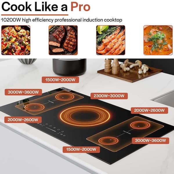 36 in. Built-In ETL-Certified 5 Burners Induction Cooktop 2 X Bridge Element Smooth Top Electric Stove 240-Volt in Black