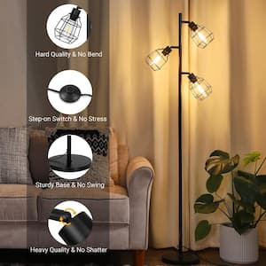 59 in. Oil-Rubbed Black Metal 3-Light Smart Dimmable Arc Floor Lamp for Living Room with Black Metal Shade