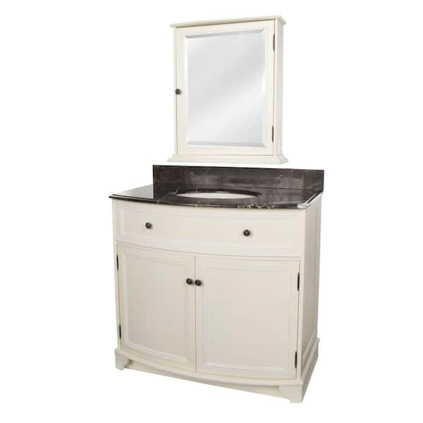 Foremost Arcadia 37-1/4 in. Vanity in Frost White with Marble Top in Dark Emperador and Medicine Cabinet