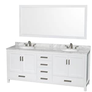 Sheffield 80 in. W x 22 in. D x 35 in. H Double Bath Vanity in White with White Carrara Marble Top and 70" Mirror