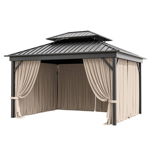 Kimunuk 10 ft. x 12 ft. Universal Outdoor Privacy Curtains, Gazebo Replacement with Zipper Khaki (4-Side Curtain Only)