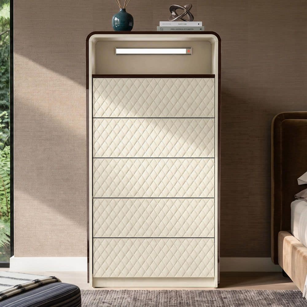Chocolate 5-Drawer 25.9 in. Wide Chest of Drawers with Magnetic LED Light Strip, Diamond Stitching and High-Gloss Finish price history on PriceWatchPro