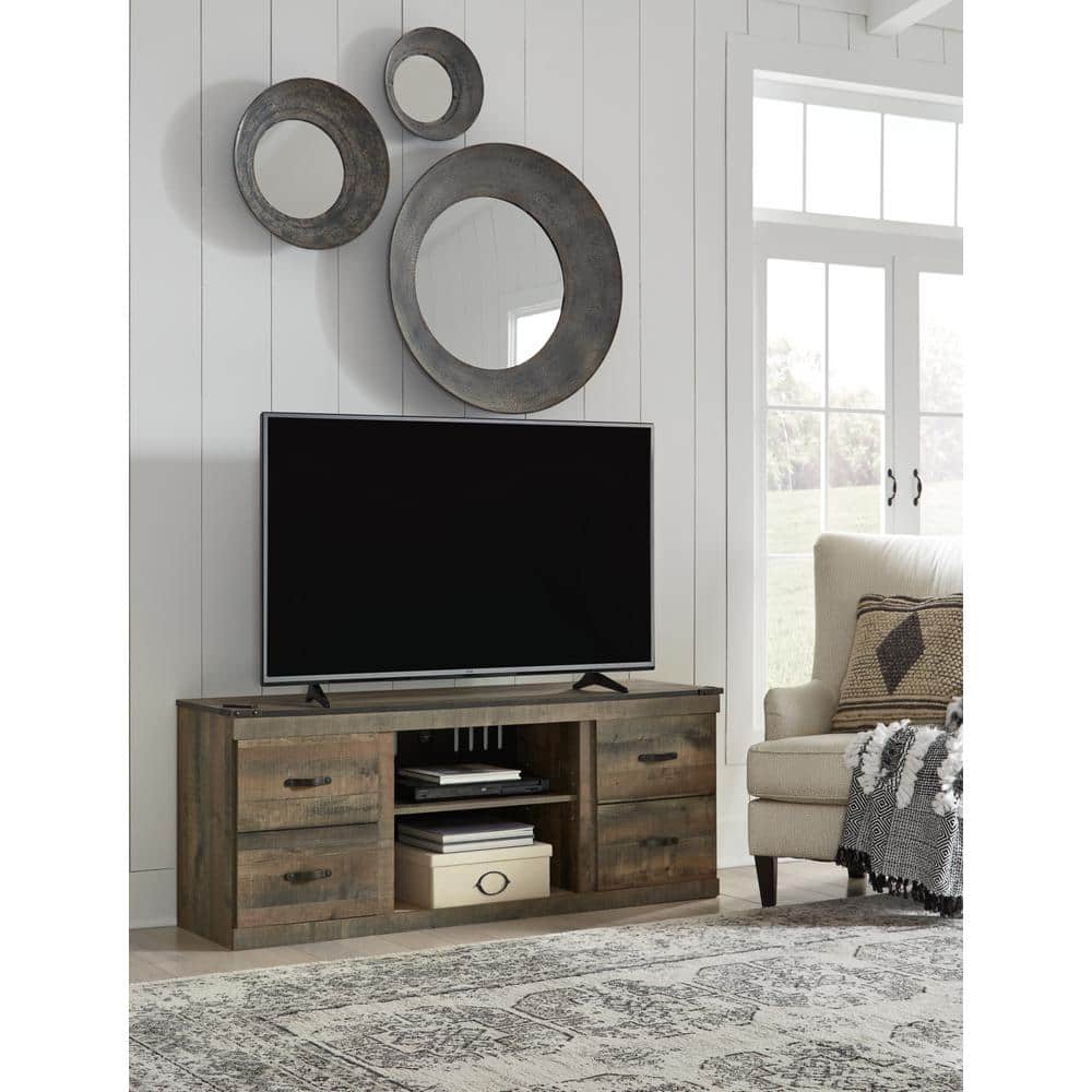 Rustic Reclaimed Barn Wood 60" TV Stand with Fireplace Cabinet in Brown