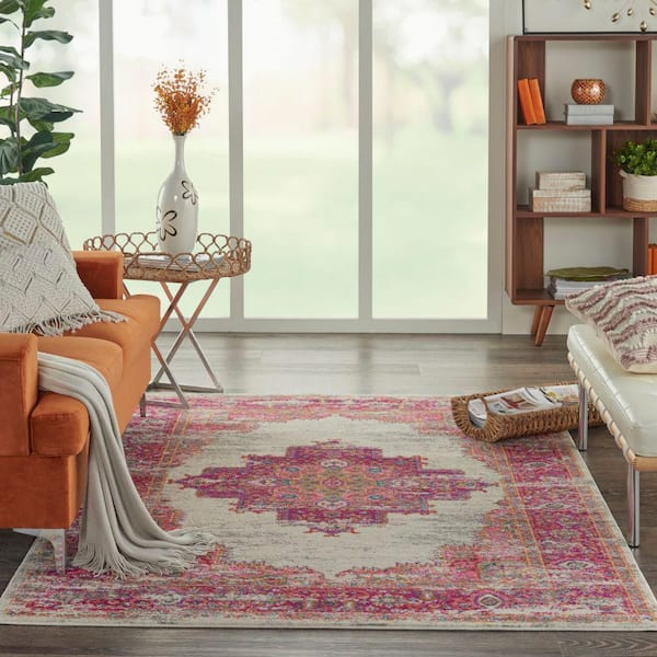 Passion Ivory/Fuchsia 4 ft. x 6 ft. Bordered Transitional Area Rug