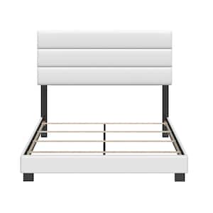 Napoli Upholstered Faux Leather Tri Panel Channel Headboard Platform Bed Frame, King, White