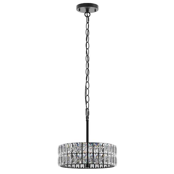 Briignite 3-Light 12 in. Crystal Pendant Light Black Chandelier for Kitchen Island, Foyer, Semi Flush Mount Ceiling Light