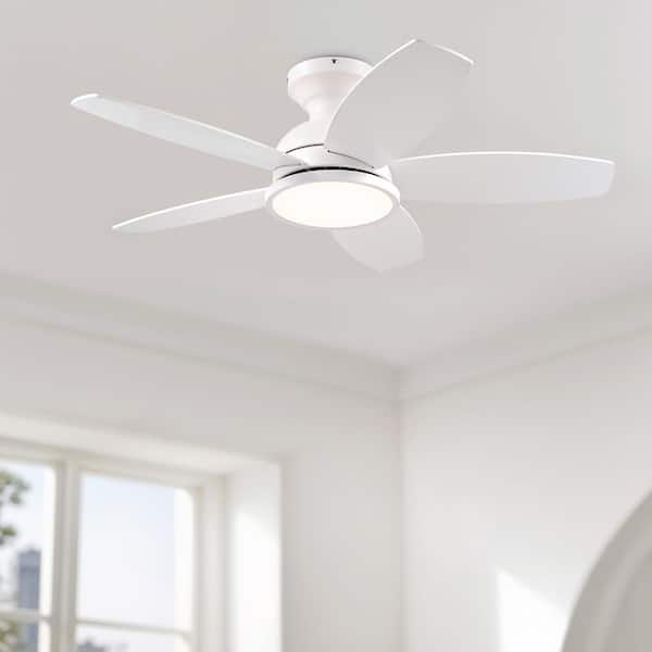 36 in. Integrated LED White Natural Woodgrain Low Profile Flush Mount Modern Standard Ceiling Fan with Light and Remote