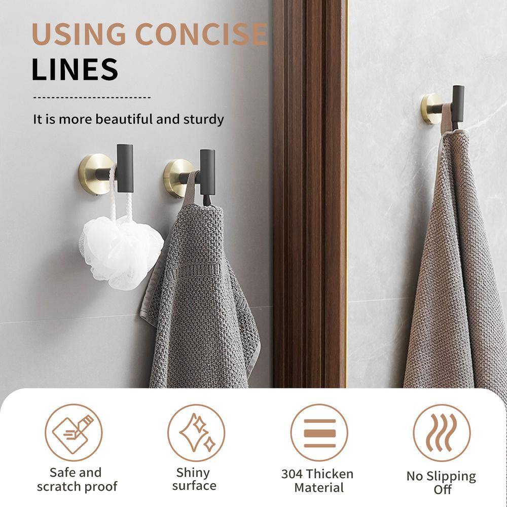 Modern Black and Gold Stainless Steel Wall Hooks, 4-Pack