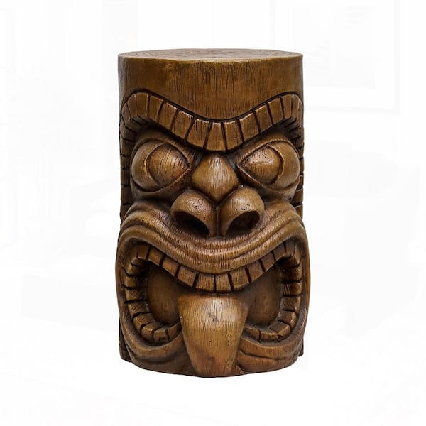 Tiki Kanaloa 19.6 in. Brown Concrete End Table Statue for Outdoor Patio, Garden, or Living Room Decor