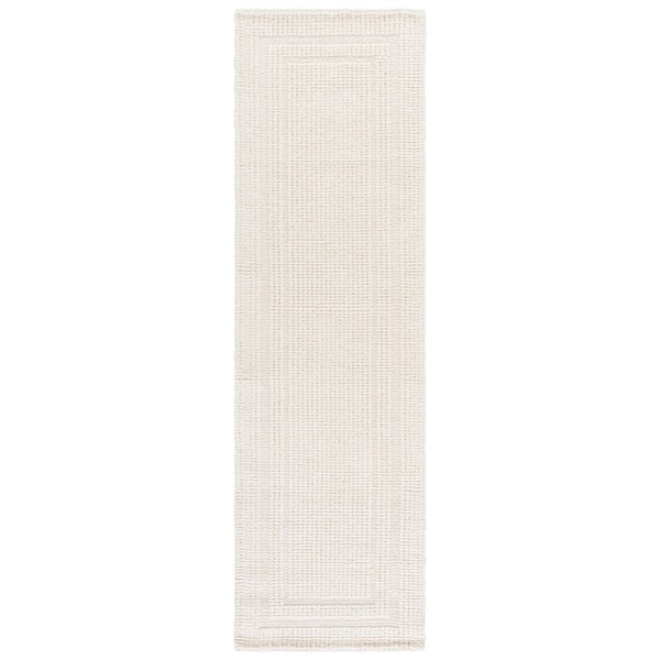 Natura 2 ft. x 8 ft. Ivory Solid Border Striped Runner Rug