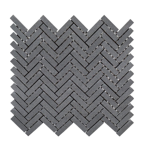 Jeffrey Court Manhattan Gray 10 in. x 10.75 in Herringbone Honed Basalt Wall and Floor Mosaic Tile (0.765 sq. ft./Each)