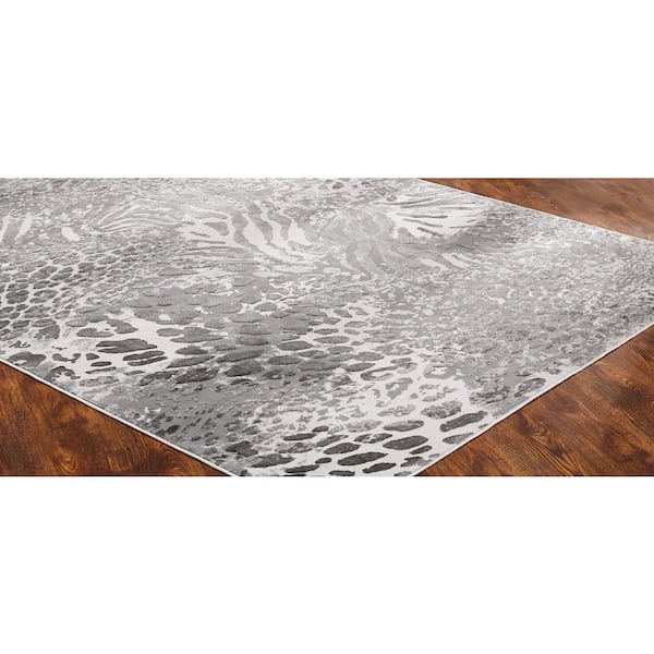 N Natori Charcoal Spotted 2 ft. x 3 ft. Animal Print Area Rug